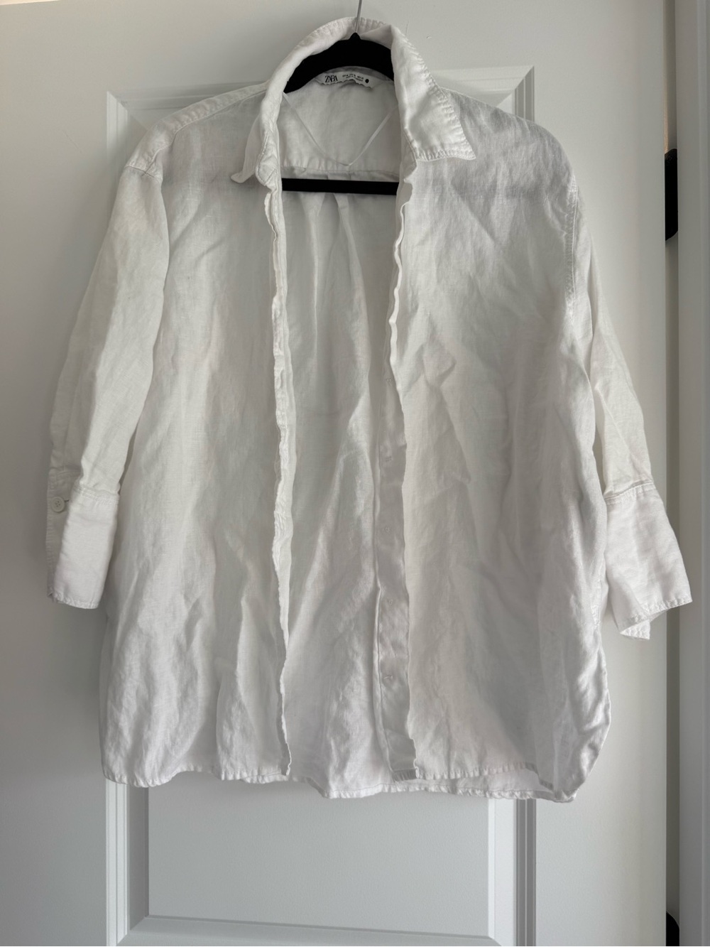 Zara White Linen-Blend Button Down Shirt